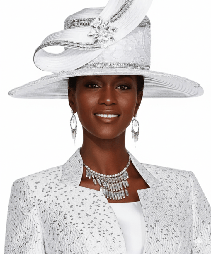 Elegant White Elite Champagne H6253 Church Hat with Wide Brim - Especially Yours
