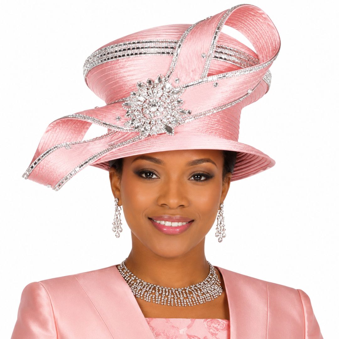 Elite Champagne Peach Sculpted Church Hat with Grand Rhinestone Brooch - H6270 - Especially Yours
