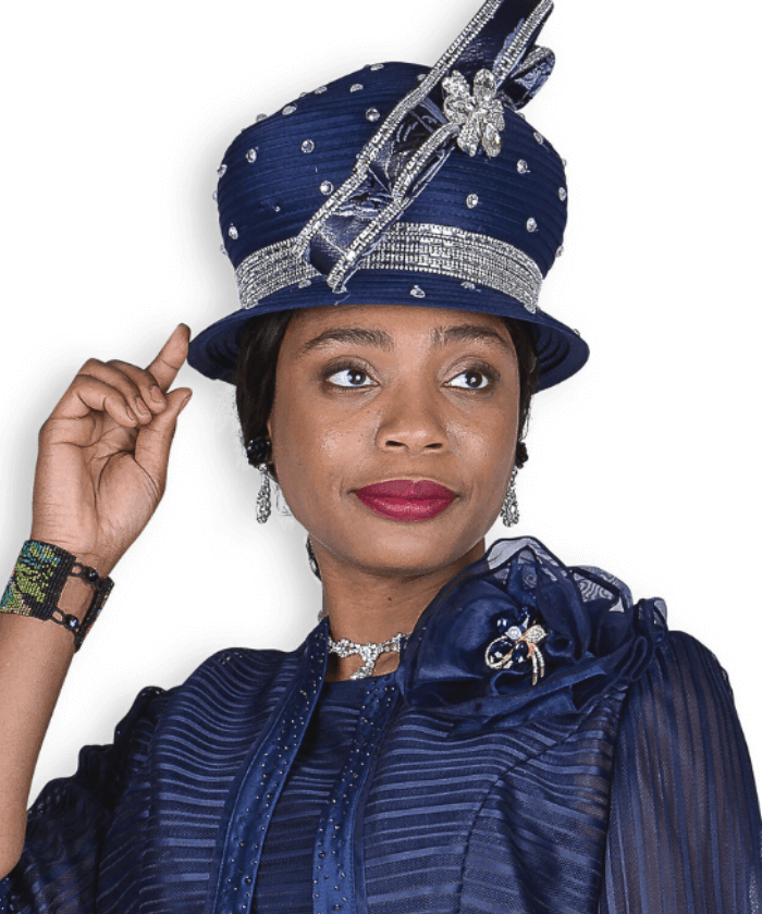 Elegant Elite Champagne Navy Church Hat with Embellishments - H6354-NV - Especially Yours