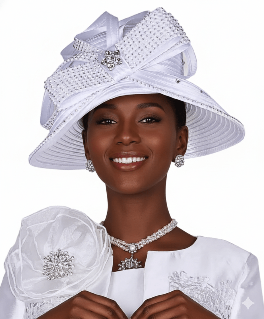 Buy Elite Champagne Wide White Brim Church Hat H6359-WH - Especially Yours