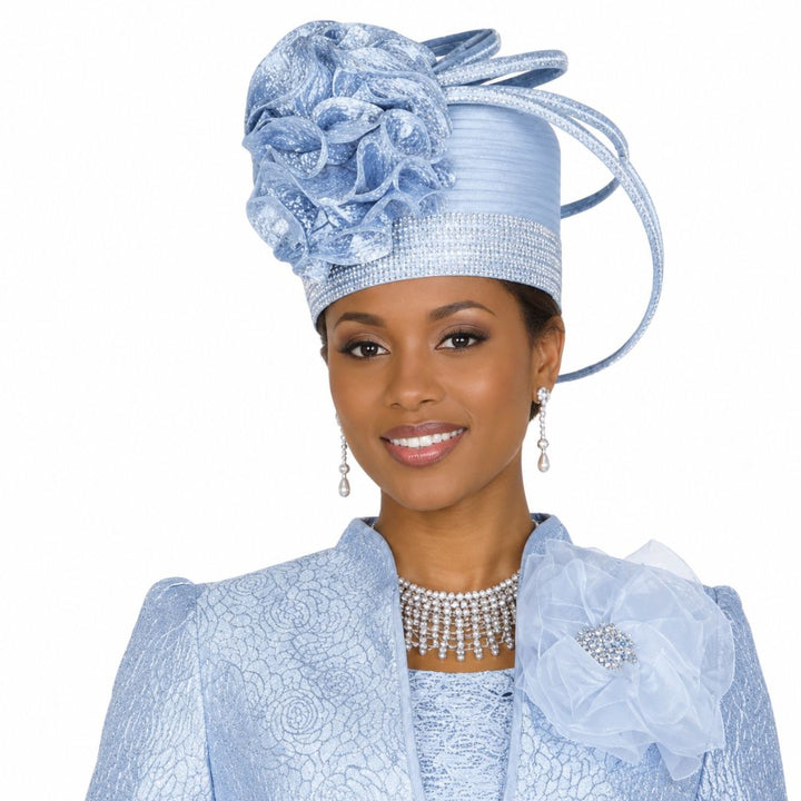 Elegant Mint Wide Brim Church Hat with Scalloped Ribbon & Crystal Brooch H6411 - Especially Yours