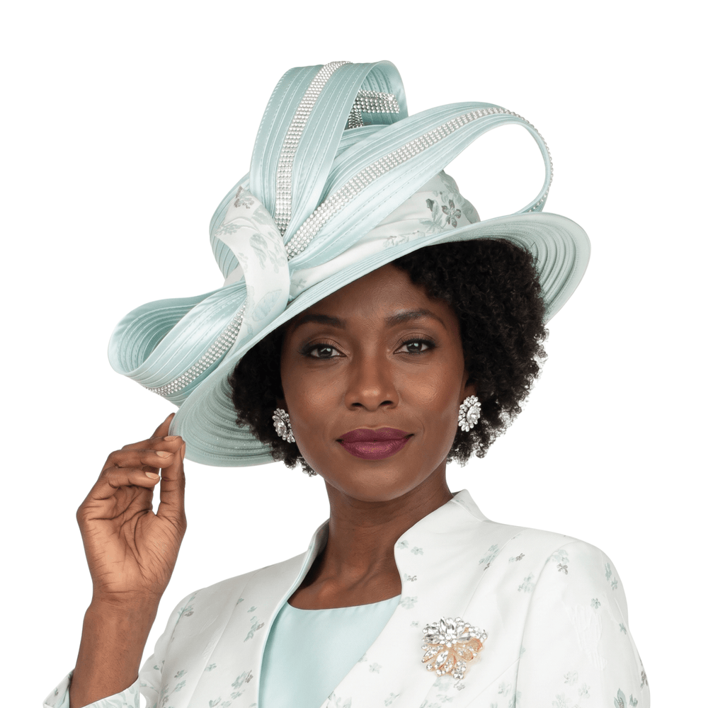 Rhinestone - Trim Ribbon Loop Wide Brim Occasion Hat - Especially Yours