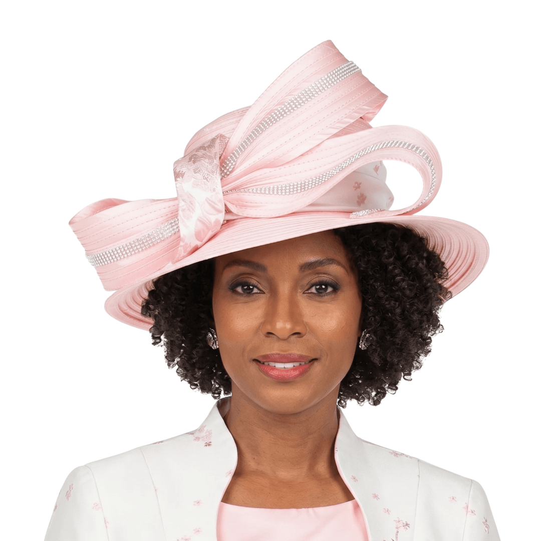 Rhinestone - Trim Ribbon Loop Wide Brim Occasion Hat - Especially Yours