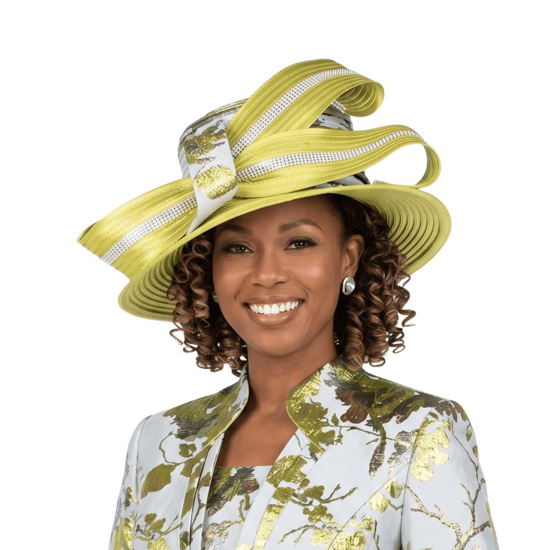 Luxury Olive Metallic Floral Detail Statement Hat - Especially Yours