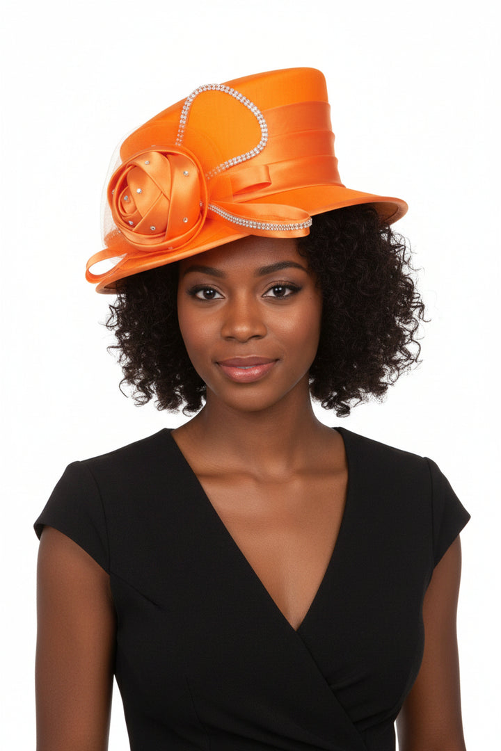 Silky Twill Small Brim Hat w/ Rose and Rhinestone - Especially Yours