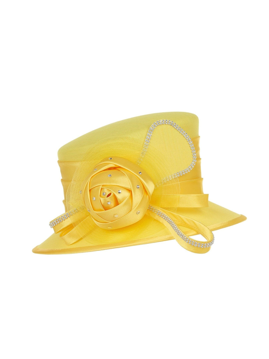 Silky Twill Small Brim Hat w/ Rose and Rhinestone - Especially Yours