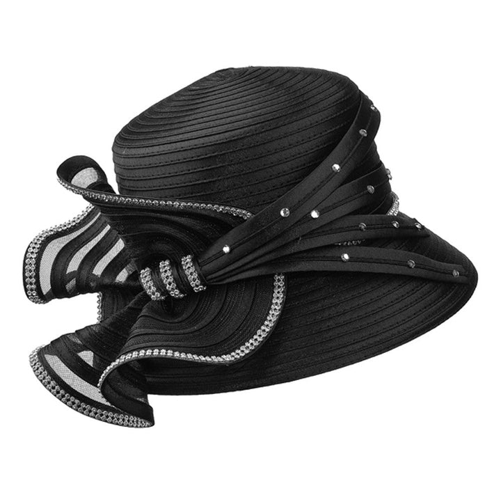 Elegant Rhinestone Swirl Rosette Medium Brim Hat - Especially Yours