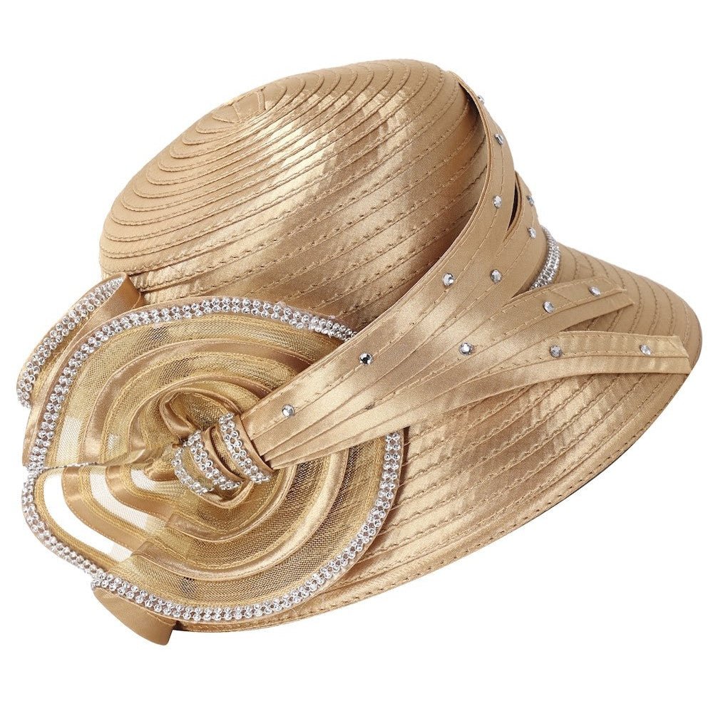 Elegant Rhinestone Swirl Rosette Medium Brim Hat - Especially Yours
