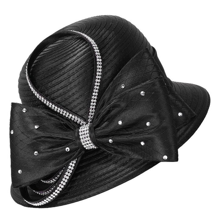 Jeweled Statement Bow Medium-Brim Ribbon Hat