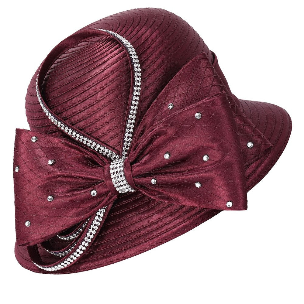 Jeweled Statement Bow Medium-Brim Ribbon Hat