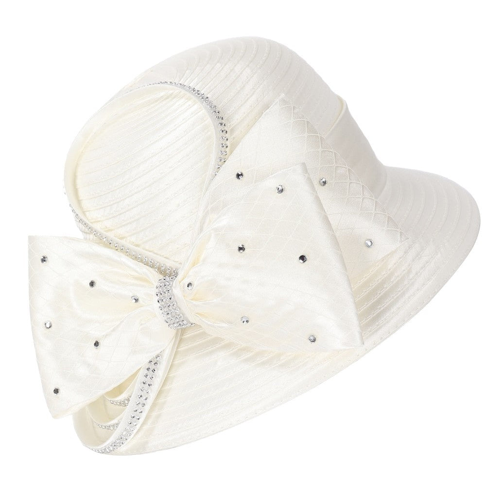 Jeweled Statement Bow Medium-Brim Ribbon Hat