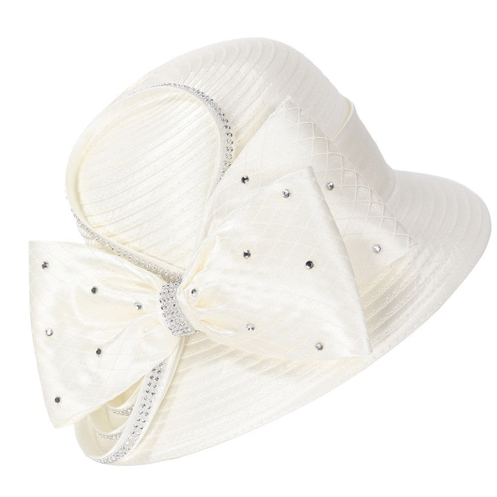 Jeweled Statement Bow Medium-Brim Ribbon Hat