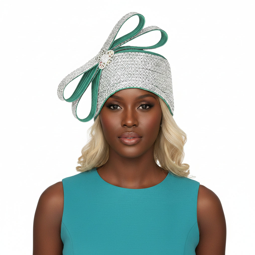 Massive Stoned Pillbox Hat w/ Stoned Ribbon Bow