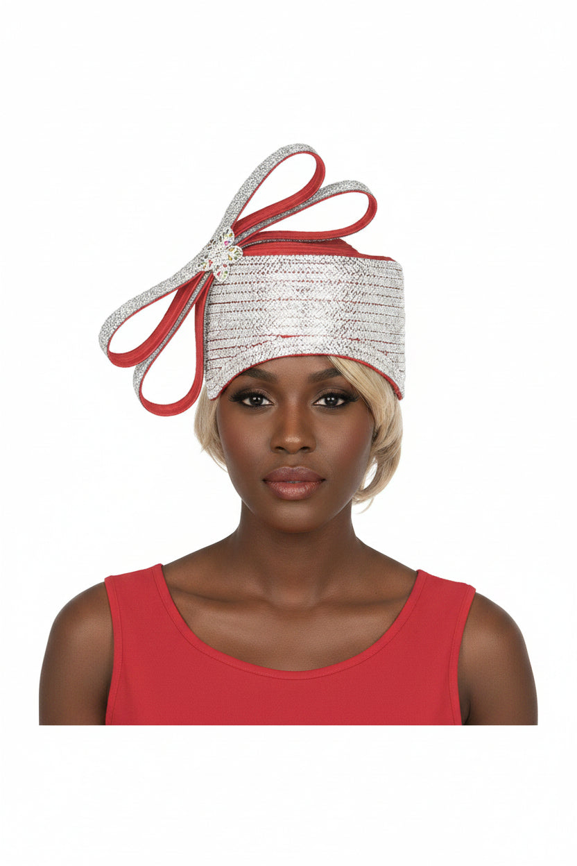 Massive Stoned Pillbox Hat w/ Stoned Ribbon Bow