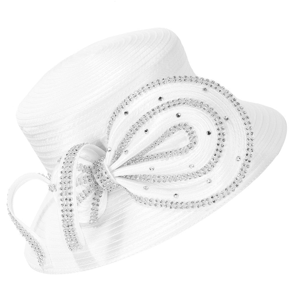 Satin Swirl Rhinestone Medium-Brim Hat - Especially Yours