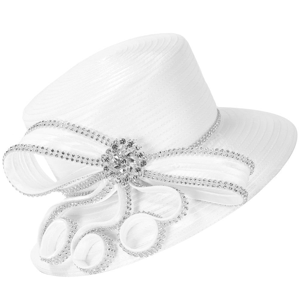 Rhinestone Bow&Crystal Brooch Medium-Brim Hat - Especially Yours