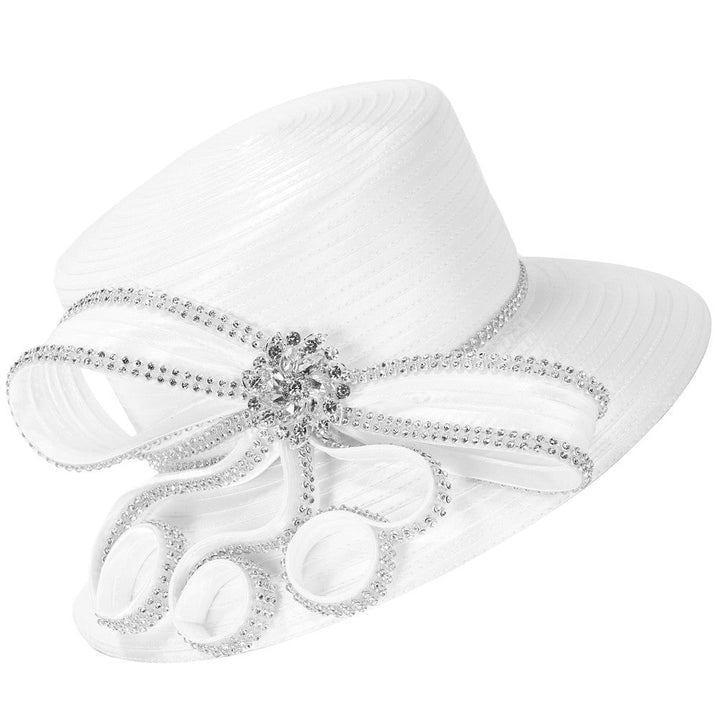 Rhinestone Bow&Crystal Brooch Medium-Brim Hat - Especially Yours