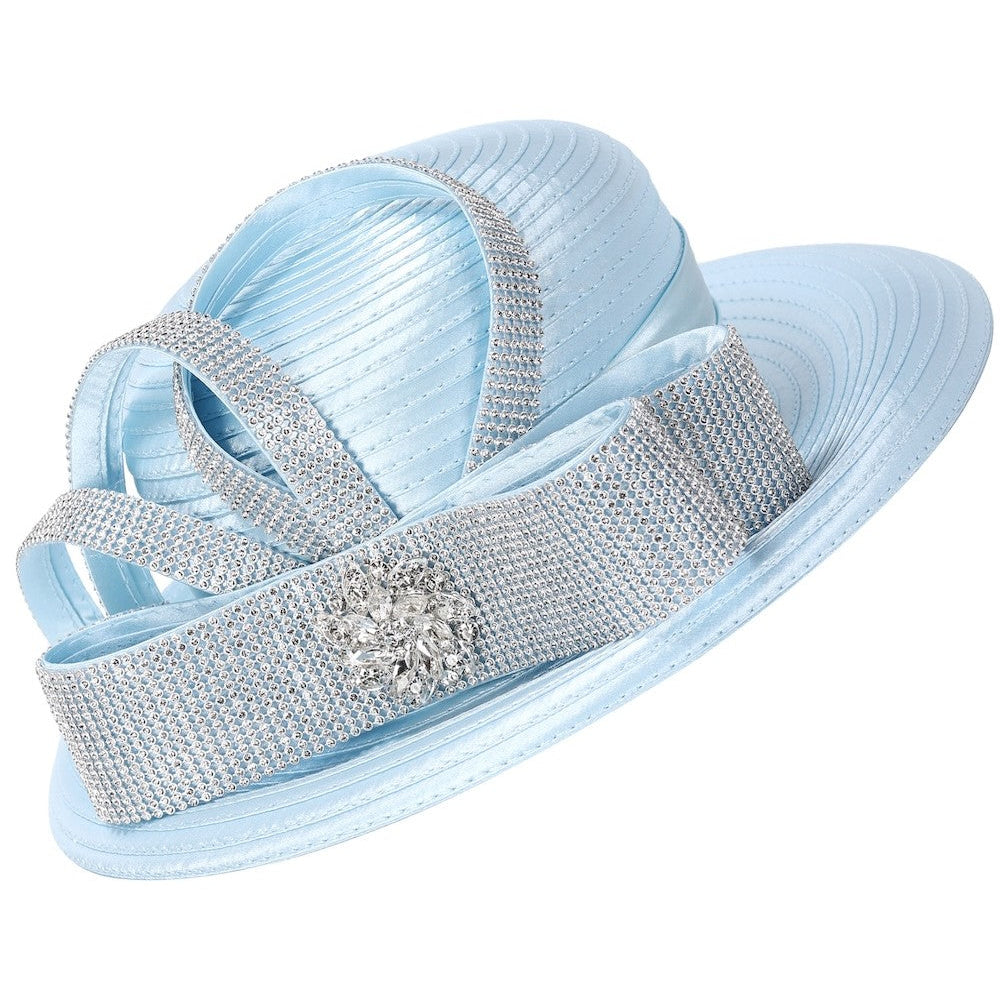 Rhinestone Sash Bow&Crystal Brooch Wide-Brim Hat