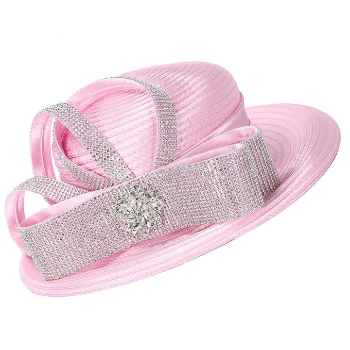 Rhinestone Sash Bow&Crystal Brooch Wide-Brim Hat