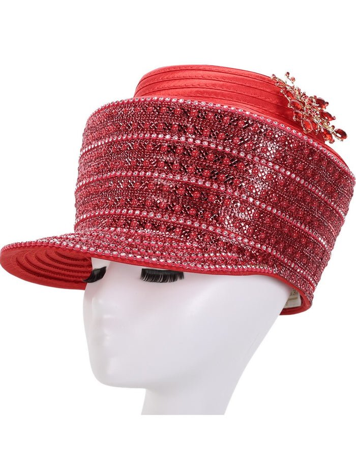 Pearl & Rhinestone Banded Cap Church Hat - Especially Yours