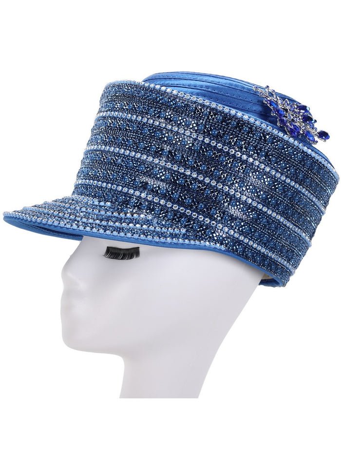 Pearl & Rhinestone Banded Cap Church Hat - Especially Yours