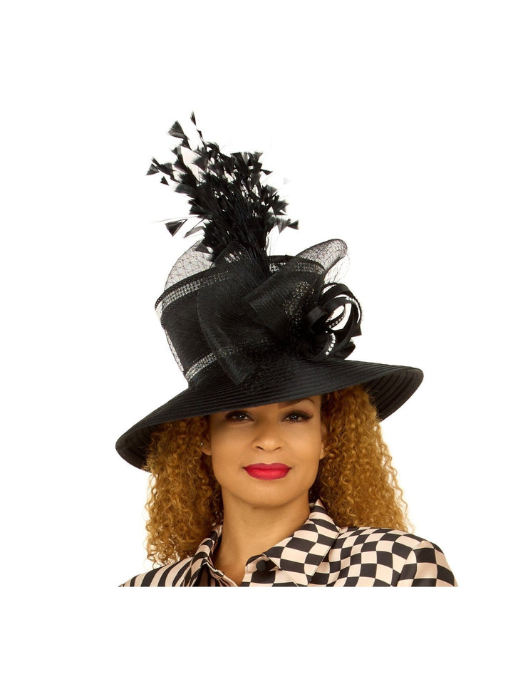 Wide Brim Embellished Hat w/ Veil&Feather - Especially Yours
