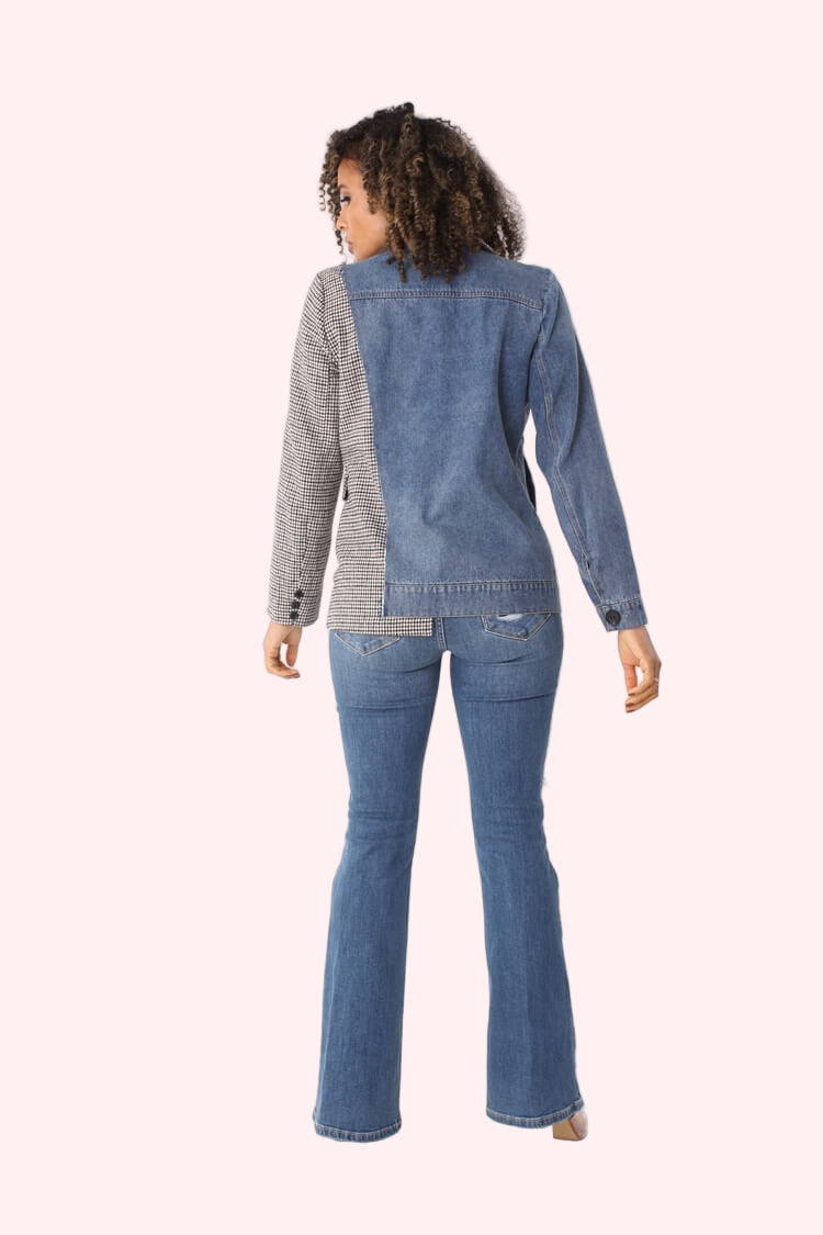 Mixed Media Denim and Houndstooth Blazer- 82012