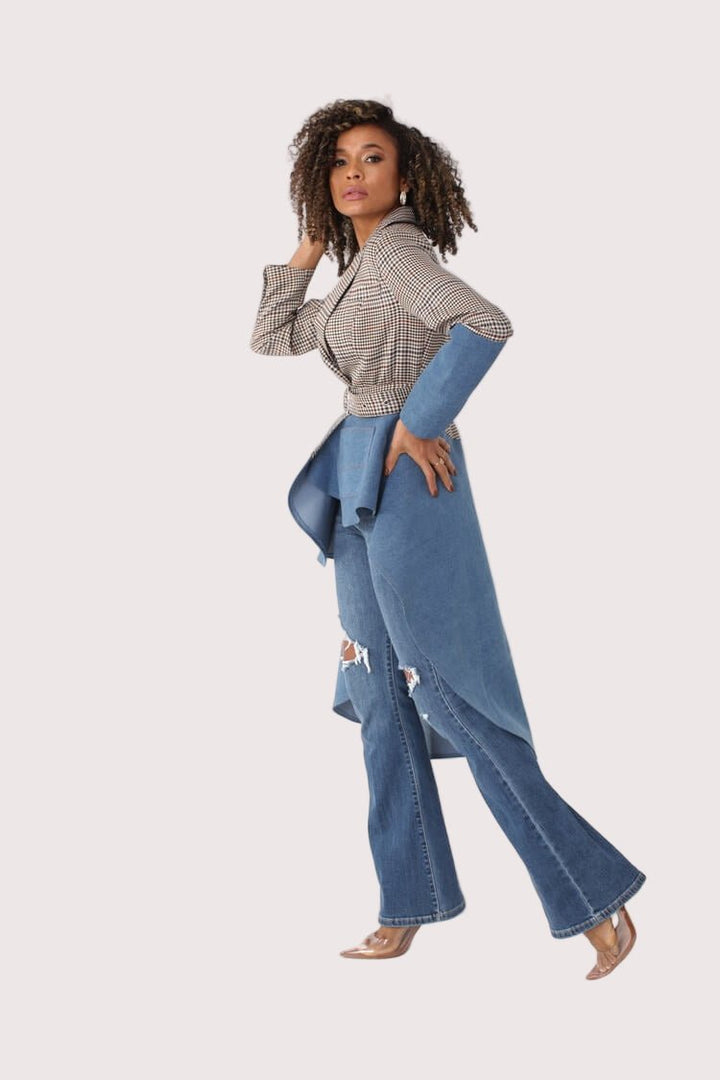 Plaid High - Low Blazer with Leather - 82018 - Especially Yours