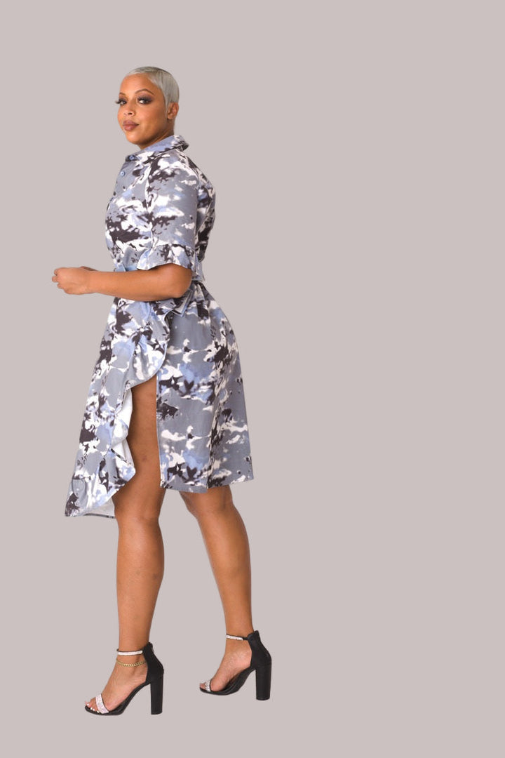 Camo Print Ruffle Midi Dress- 81926