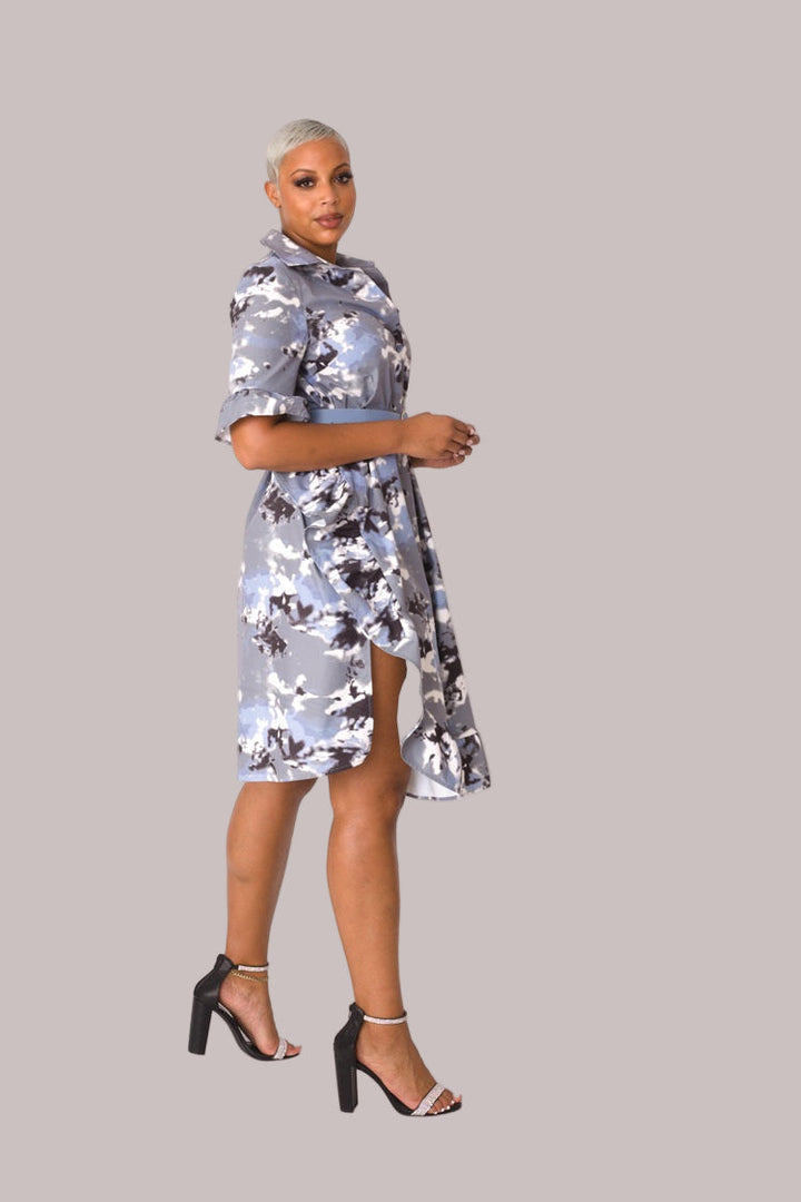Camo Print Ruffle Midi Dress- 81926