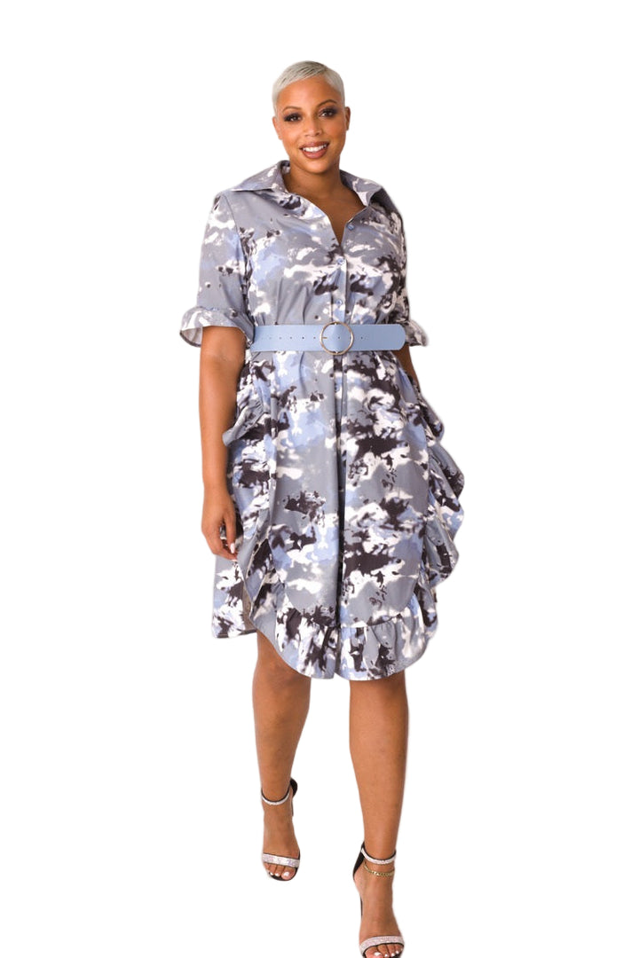 Camo Print Ruffle Midi Dress- 81926