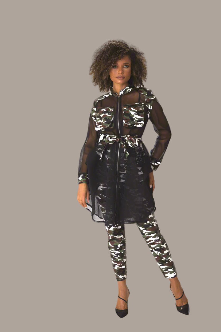 Net Mixed Media Jacket with Belt – Faux Leather Accents, Mid - Size | For Her NYC 81950 - Especially Yours