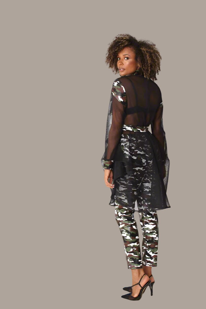 Net Mixed Media Jacket with Belt – Faux Leather Accents, Mid - Size | For Her NYC 81950 - Especially Yours