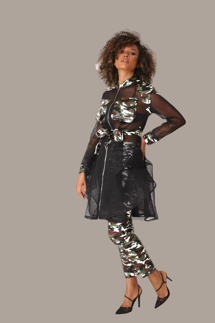 Net Mixed Media Jacket with Belt – Faux Leather Accents, Mid - Size | For Her NYC 81950 - Especially Yours