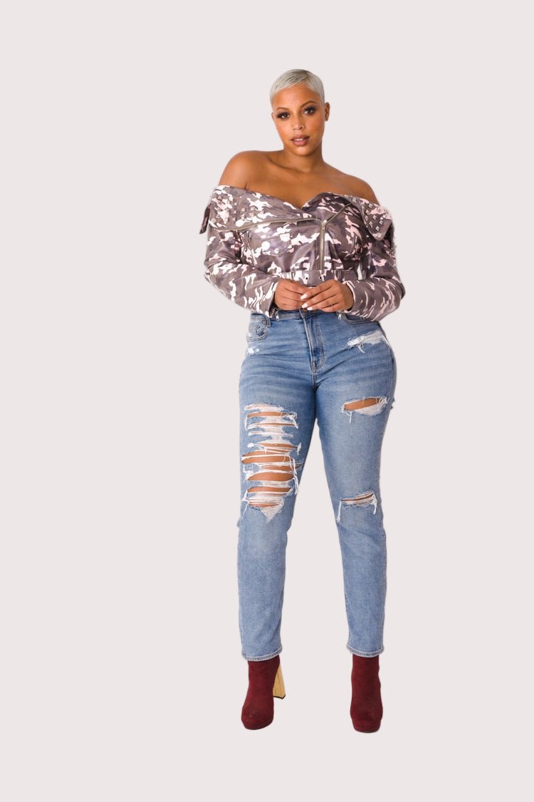 Camo Print Leather Jacket - 81923 - Especially Yours