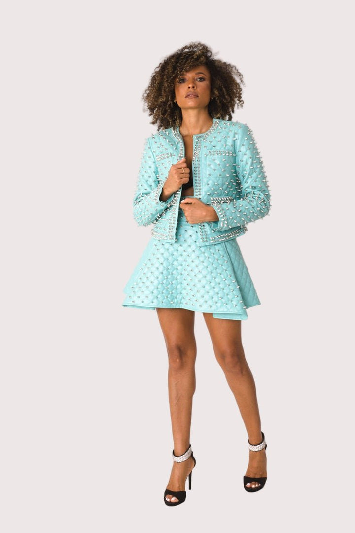 Pleather Quilted Flared Skirt with Studs - 81948 - Especially Yours