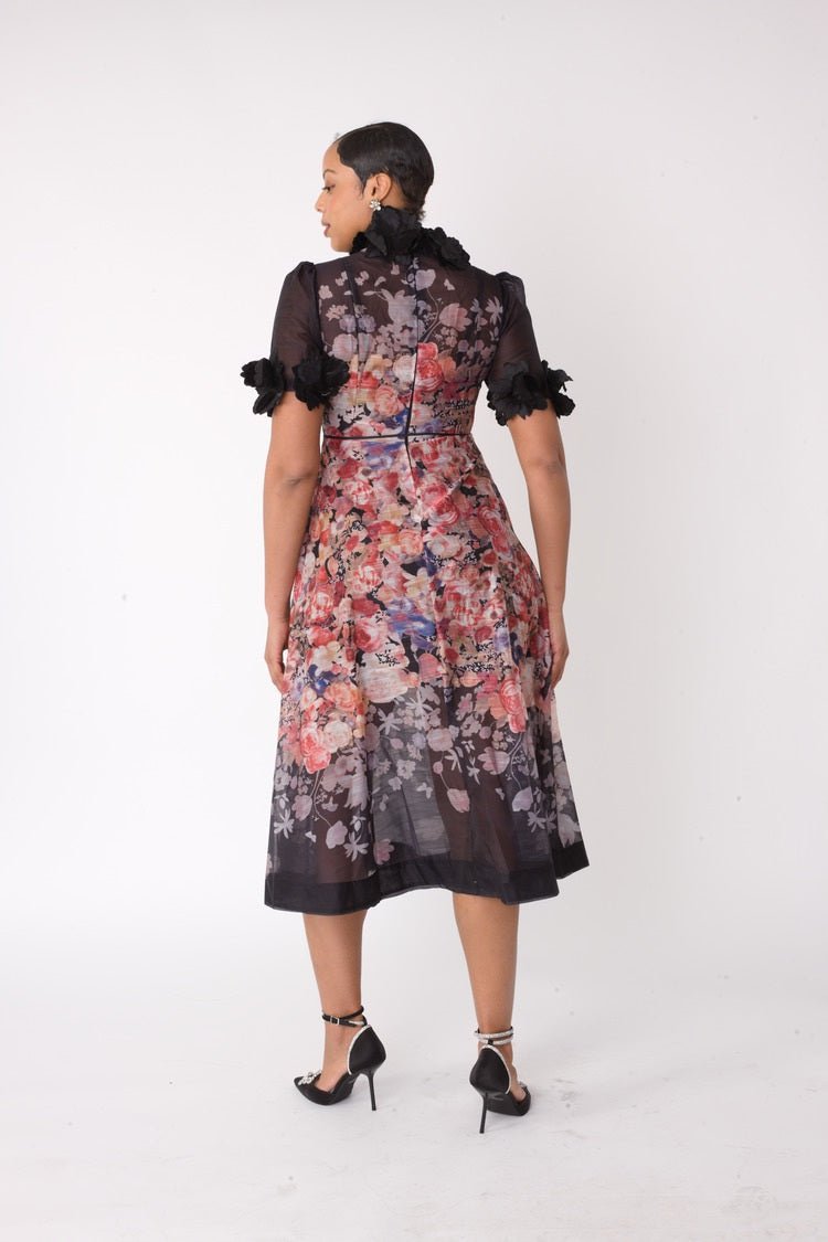 Romantic Floral Midi Dress with Organza Details - 82486 - Especially Yours