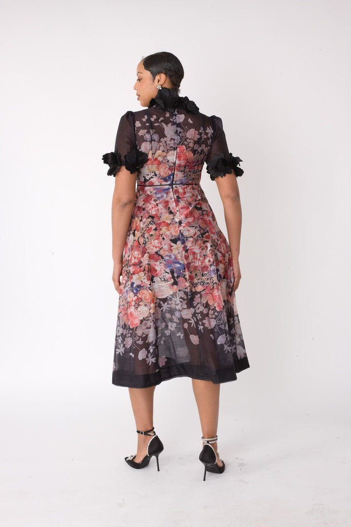 Romantic Floral Midi Dress with Organza Details - 82486 - Especially Yours