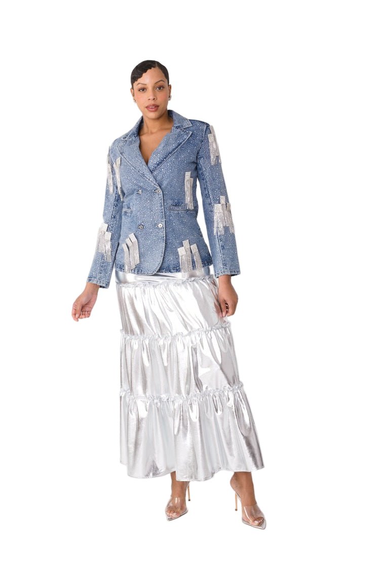 Silver Metallic Tiered Maxi Skirt - 82477 - Especially Yours