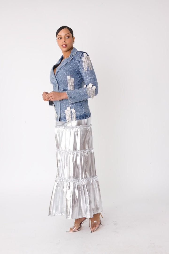 Silver Metallic Tiered Maxi Skirt - 82477 - Especially Yours