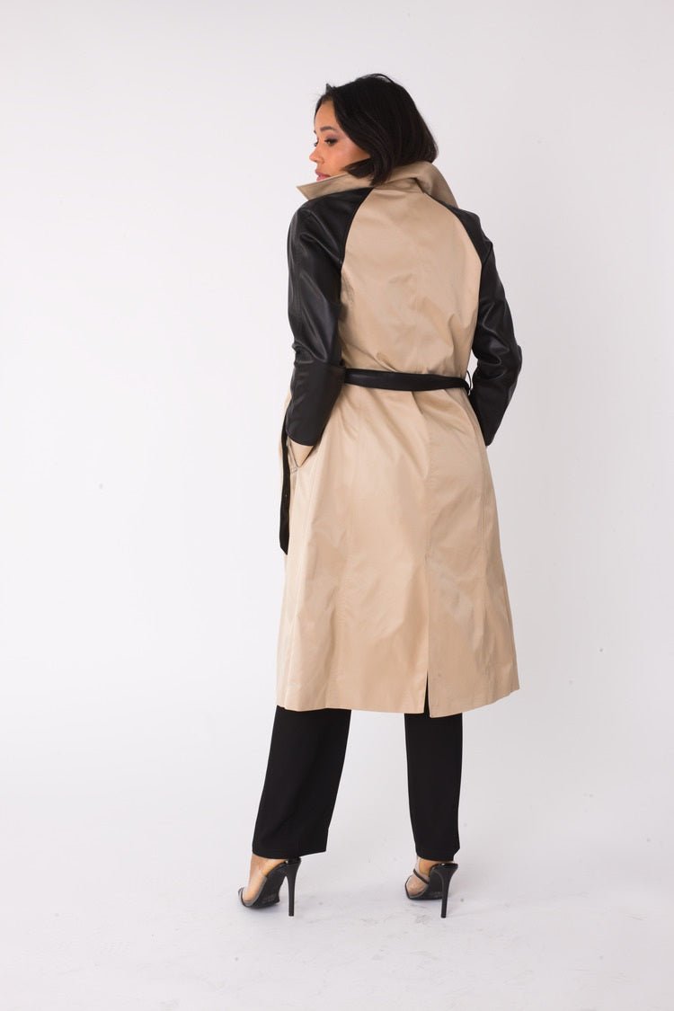 Two - Tone Leather Sleeve Trench Coat - 82525 - Especially Yours