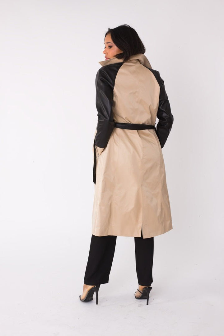 Two - Tone Leather Sleeve Trench Coat - 82525 - Especially Yours
