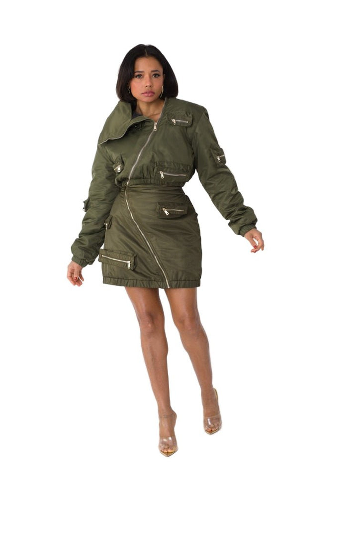 Olive Cropped Utility Bomber Jacket - 82404 - Especially Yours