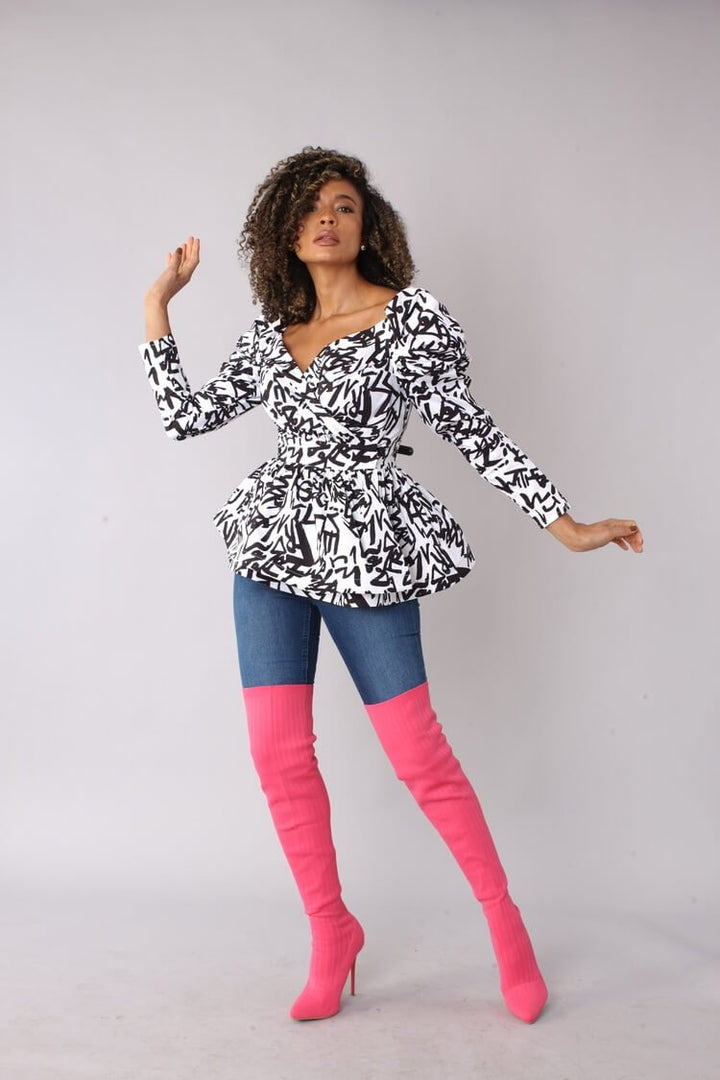 Puff Sleeve Wrap Peplum Top - 82028 - Especially Yours