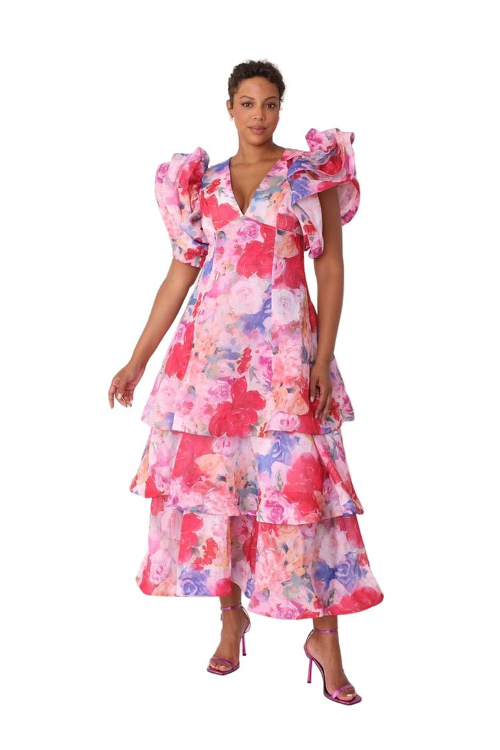 Watercolor Floral Tiered Midi Dress - 82663 - Especially Yours
