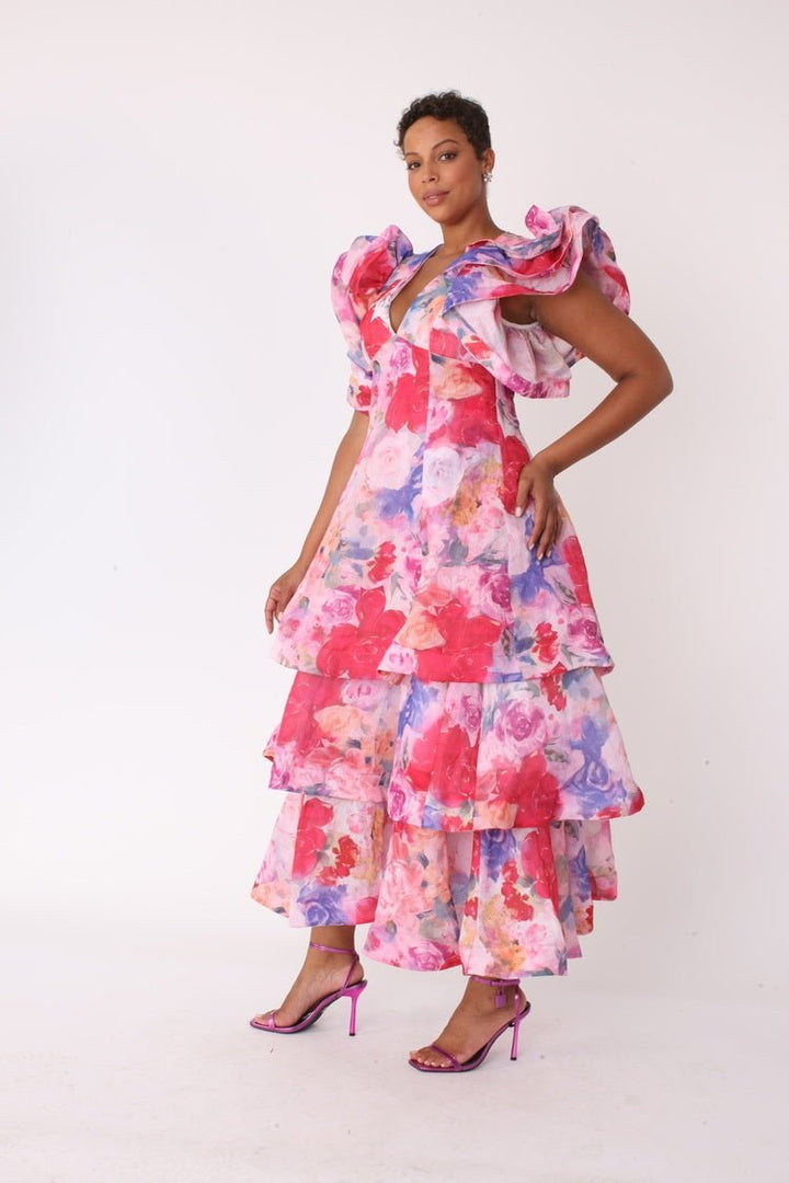 Watercolor Floral Tiered Midi Dress - 82663 - Especially Yours