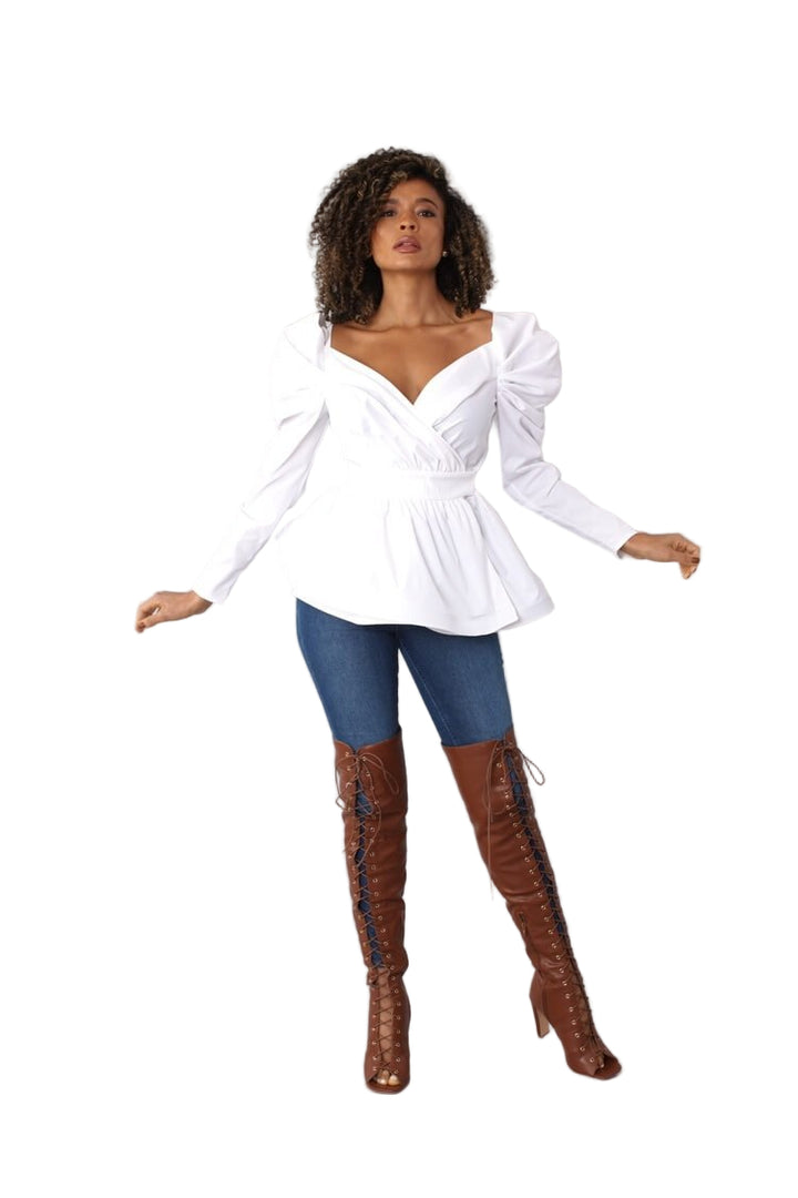 Puff Sleeve Wrap Peplum Top - 82028 - Especially Yours