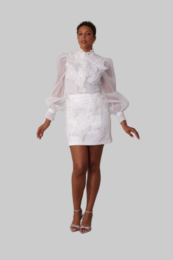 Floral Embroidered Skirt White Cocktail Skirt - 82683 - Especially Yours