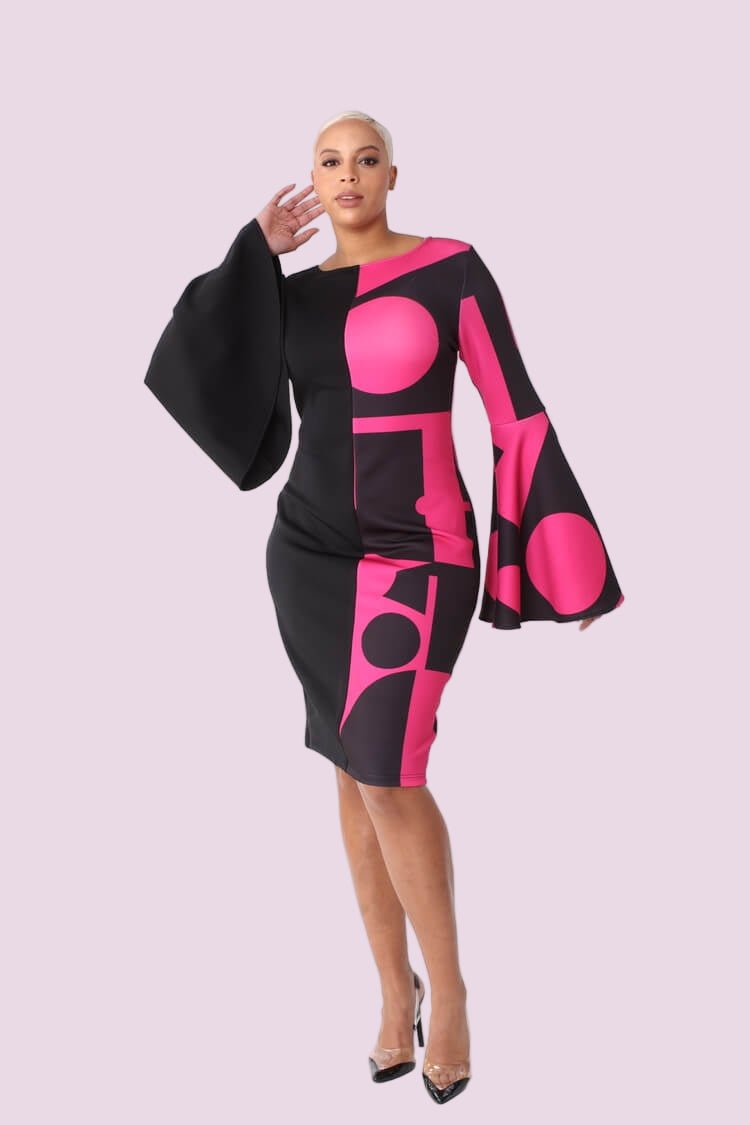 Color Block Bell Sleeve Dress - 82062 - Especially Yours