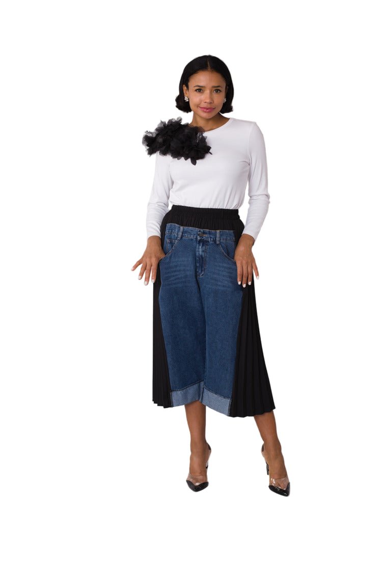Pleated Panel Denim Culottes - 82467 - Especially Yours